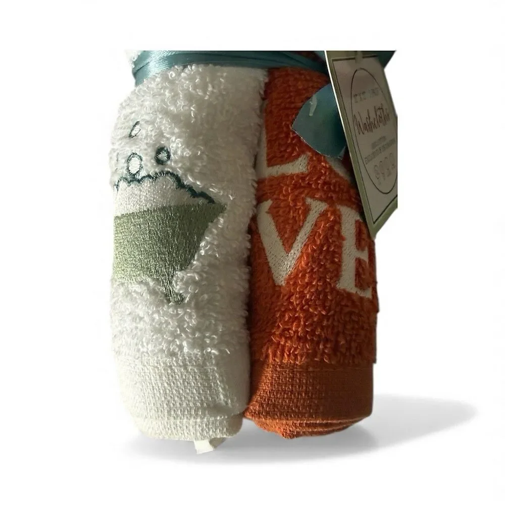 Embroidered Bathtub Love Washcloths Facecloths Set of 5 Rust White